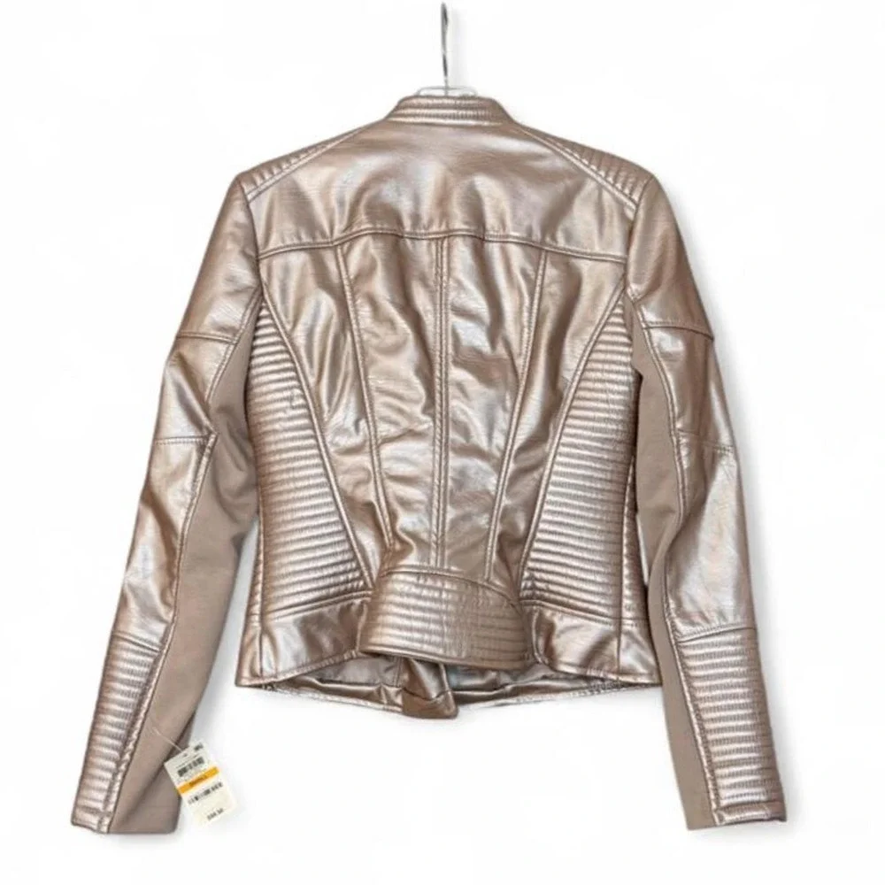 BAR III Metallic Rose Gold Faux Leather Biker Moto Jacket NWT Small